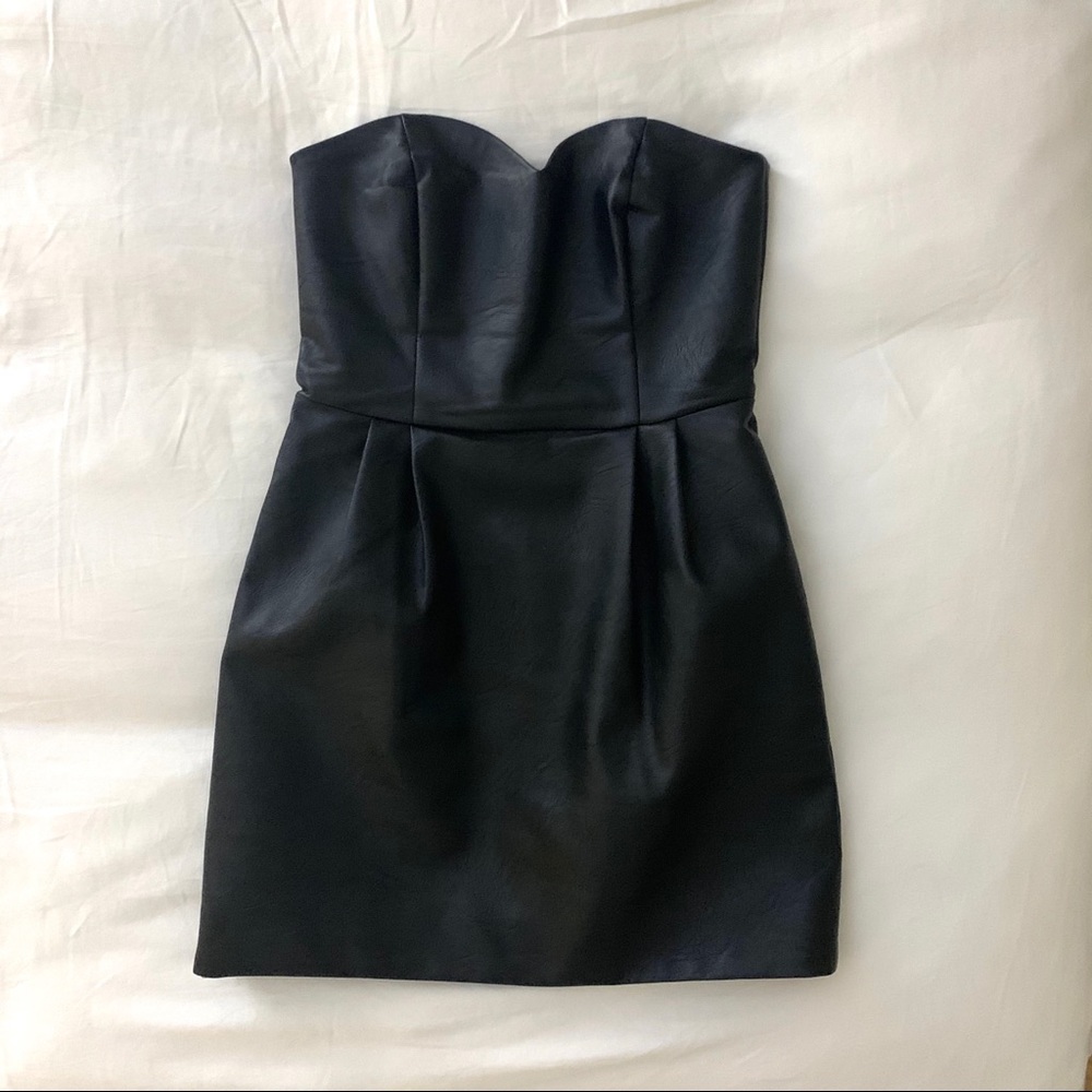 Topshop Black Faux Leather Strapless Dress